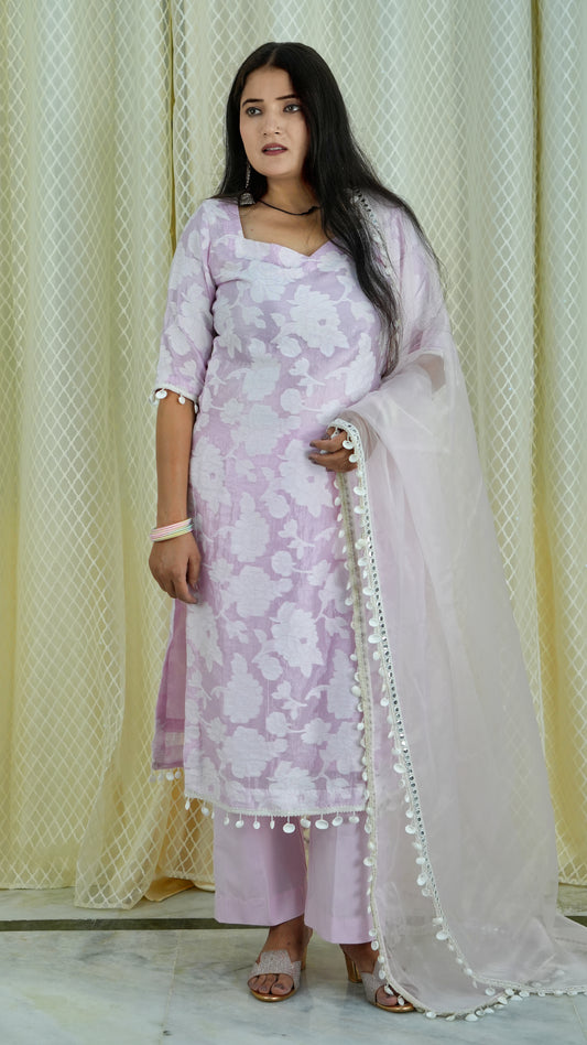 Baby pink floral design kurta set