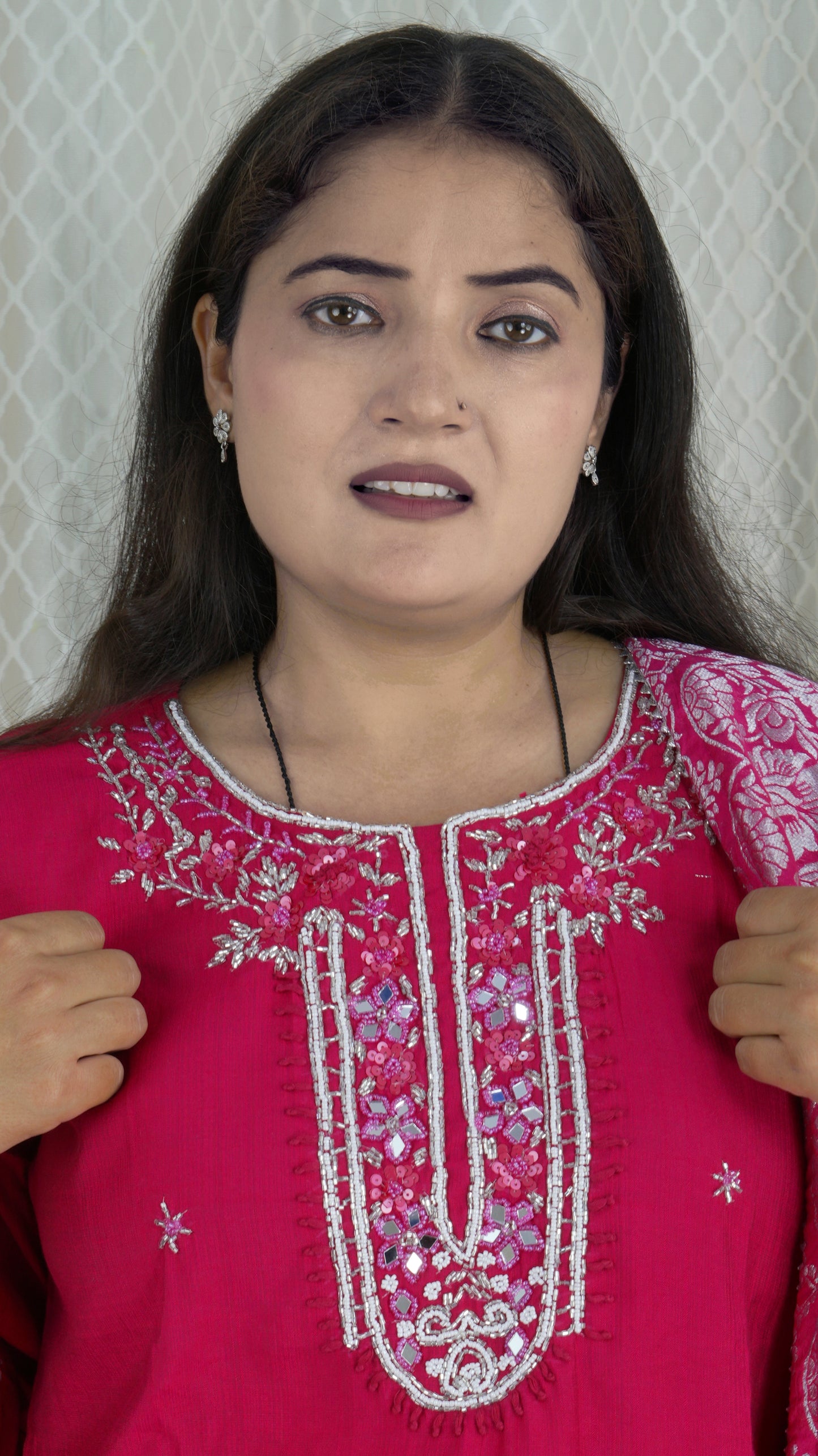 Fuchsia Pink Embroidered Kurta Set with Dupatta