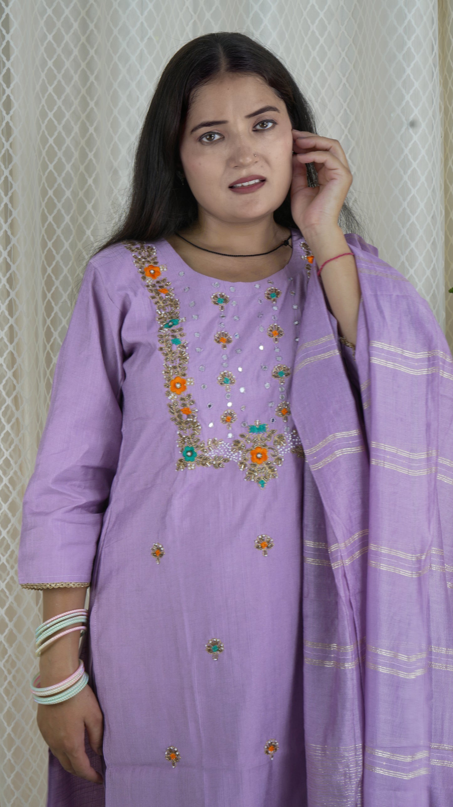 Lavender Embroidered Kurta Set with Dupatta
