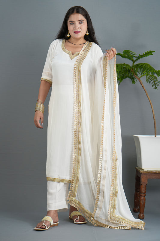 Elegant White Kurta Set with Premium Golden Lace