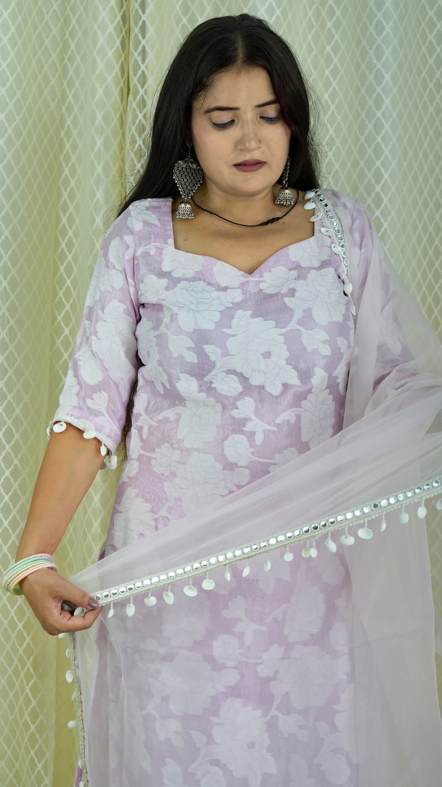 Baby pink floral design kurta set