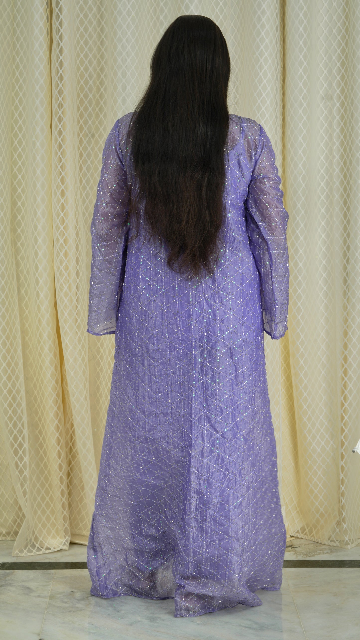 Lavender 3-Piece Co-ord Set with Sheer Embellished Jacket