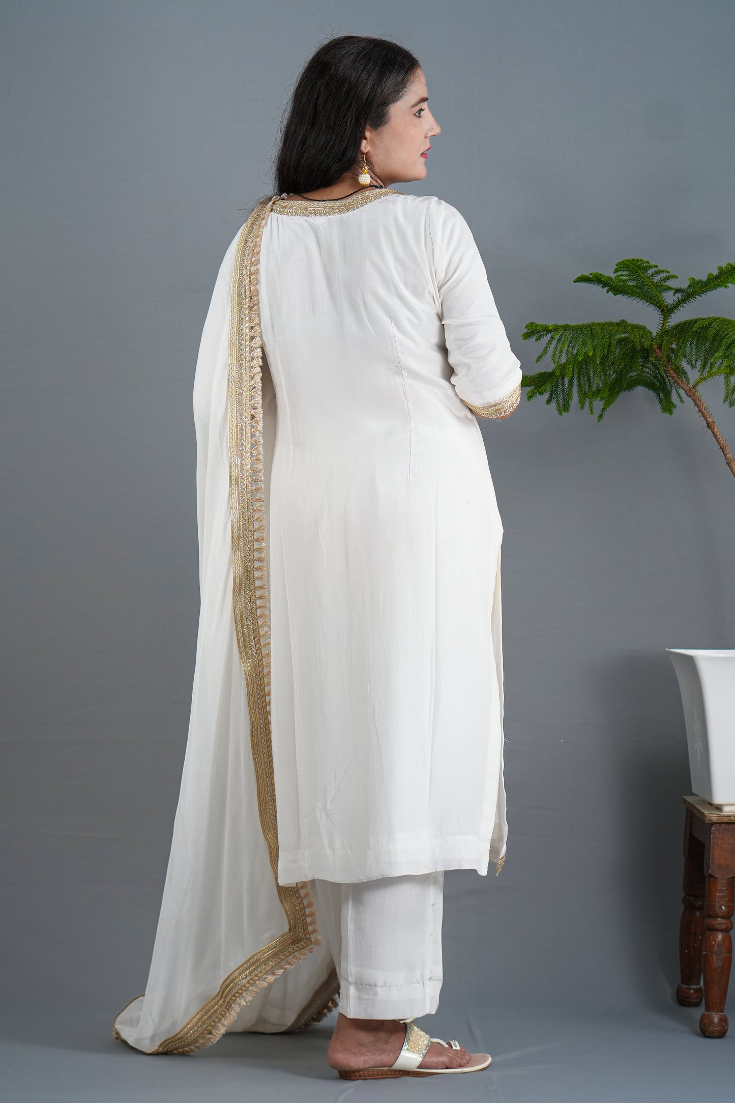 Elegant White Kurta Set with Premium Golden Lace