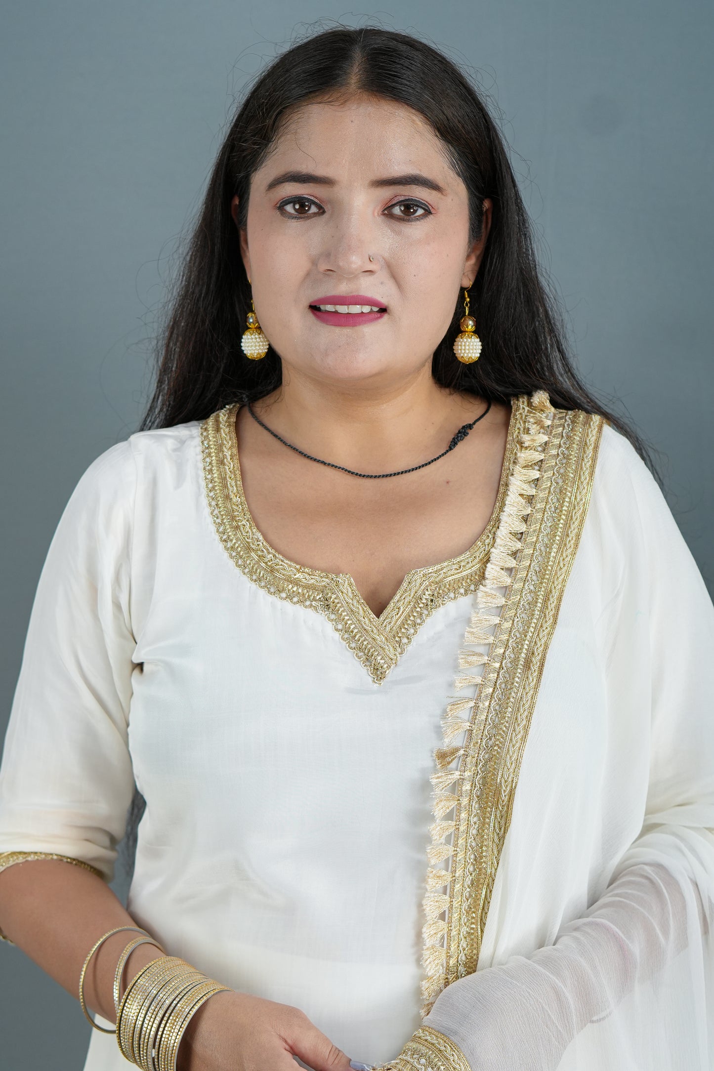 Elegant White Kurta Set with Premium Golden Lace