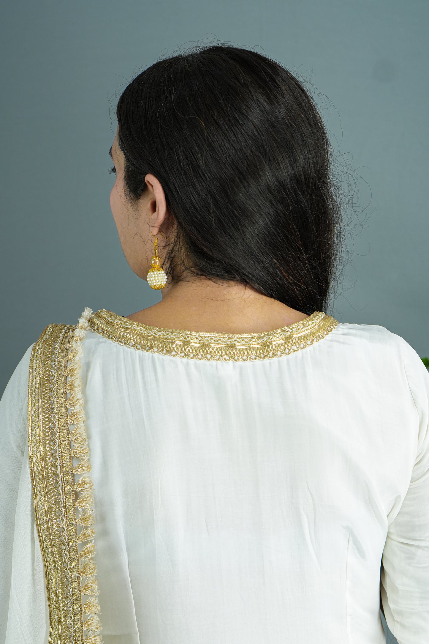 Elegant White Kurta Set with Premium Golden Lace